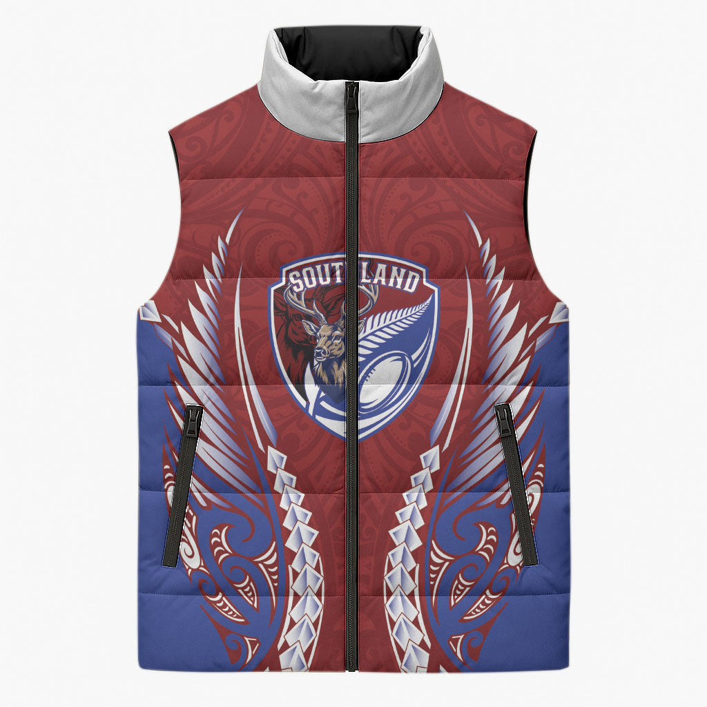 Southland 2026 Rugby Custom Sleeveless Puffer Jacket NZ Maori Silver Fern LT14 Unisex Maroon - Polynesian Pride