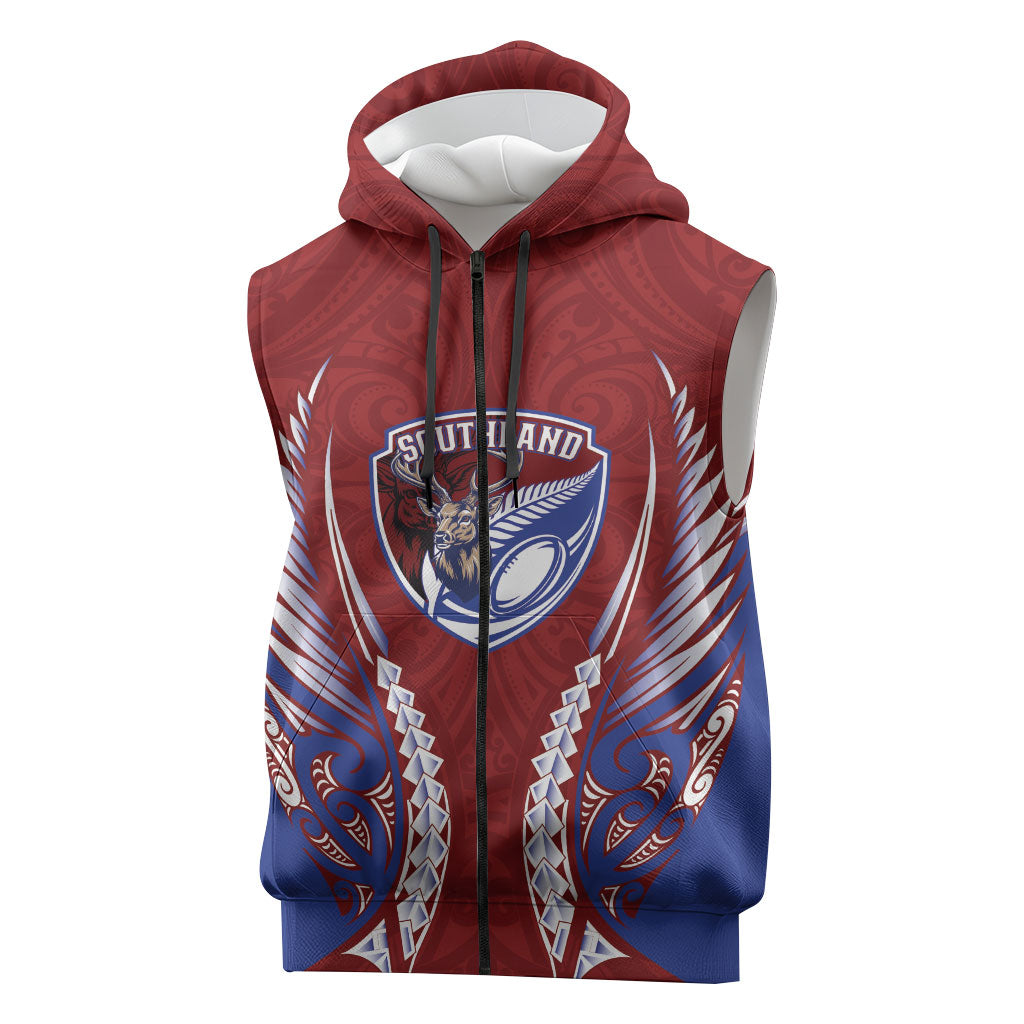 Southland 2026 Rugby Custom Sleeveless Zip Hoodie NZ Maori Silver Fern
