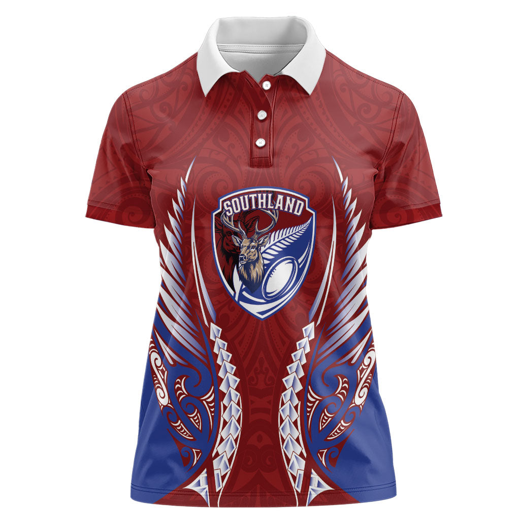 Southland 2026 Rugby Custom Women Polo Shirt NZ Maori Silver Fern LT14 Female Maroon - Polynesian Pride