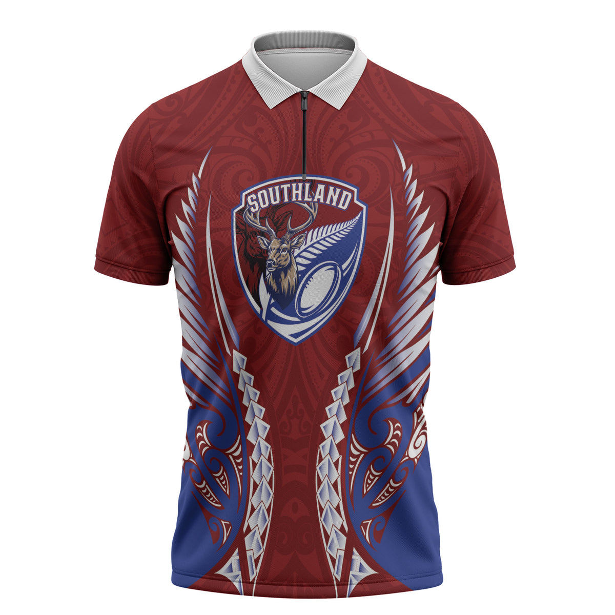Southland 2026 Rugby Custom Zipper Polo Shirt NZ Maori Silver Fern LT14 Maroon - Polynesian Pride