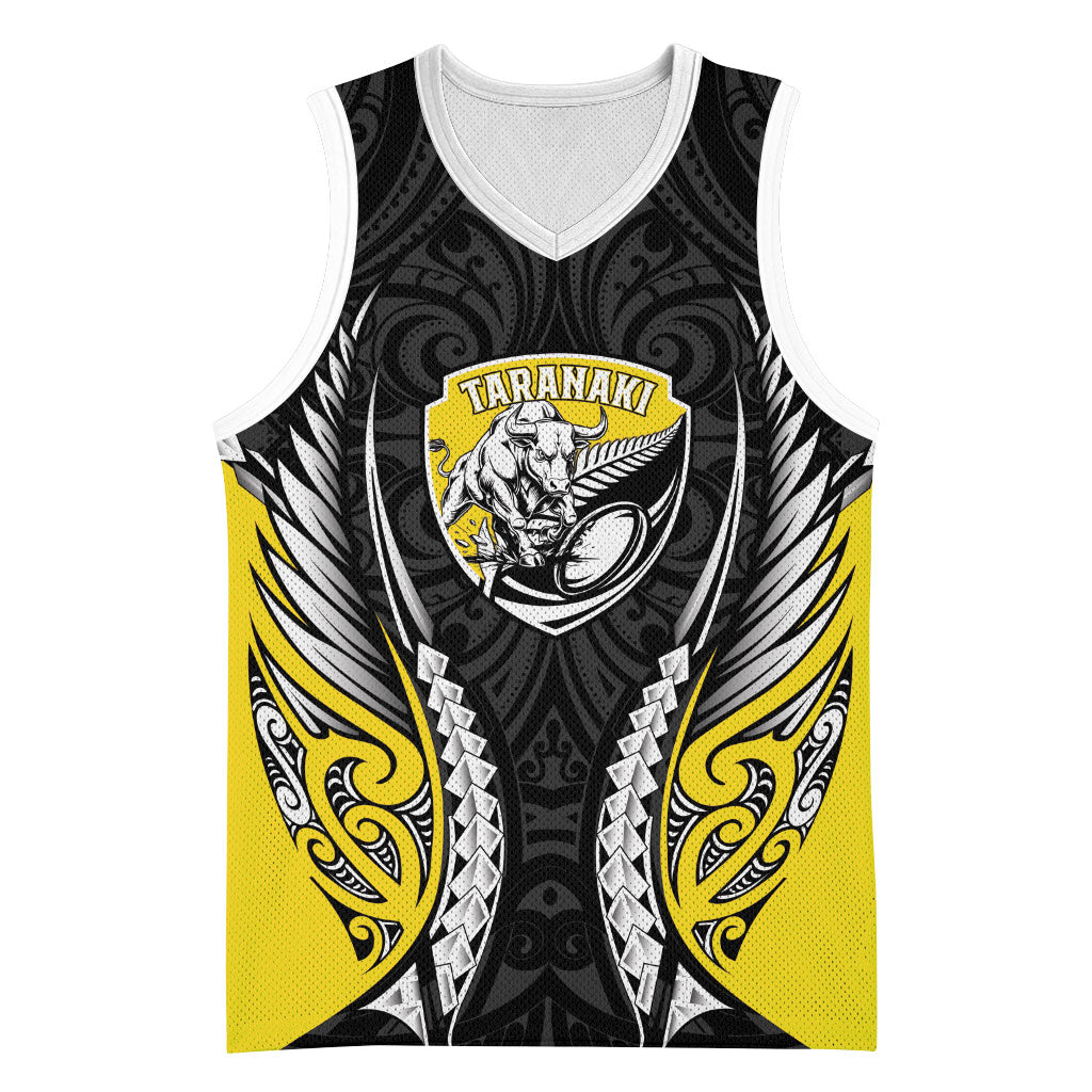Taranaki 2026 Rugby Custom Basketball Jersey NZ Maori Silver Fern LT14 Unisex Black - Polynesian Pride
