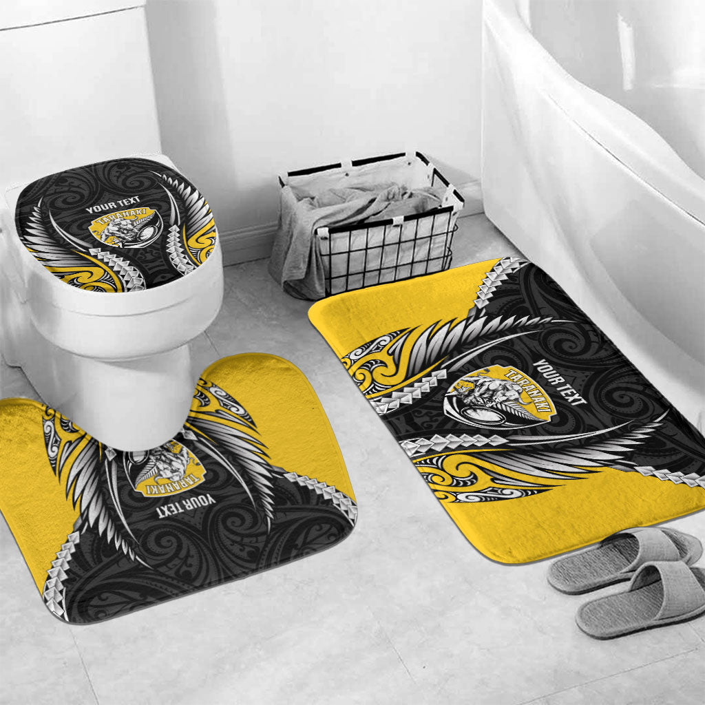 Taranaki 2026 Rugby Custom Bathroom Set NZ Maori Silver Fern LT14 Mat Set Only (3 pcs) One Size Black - Polynesian Pride