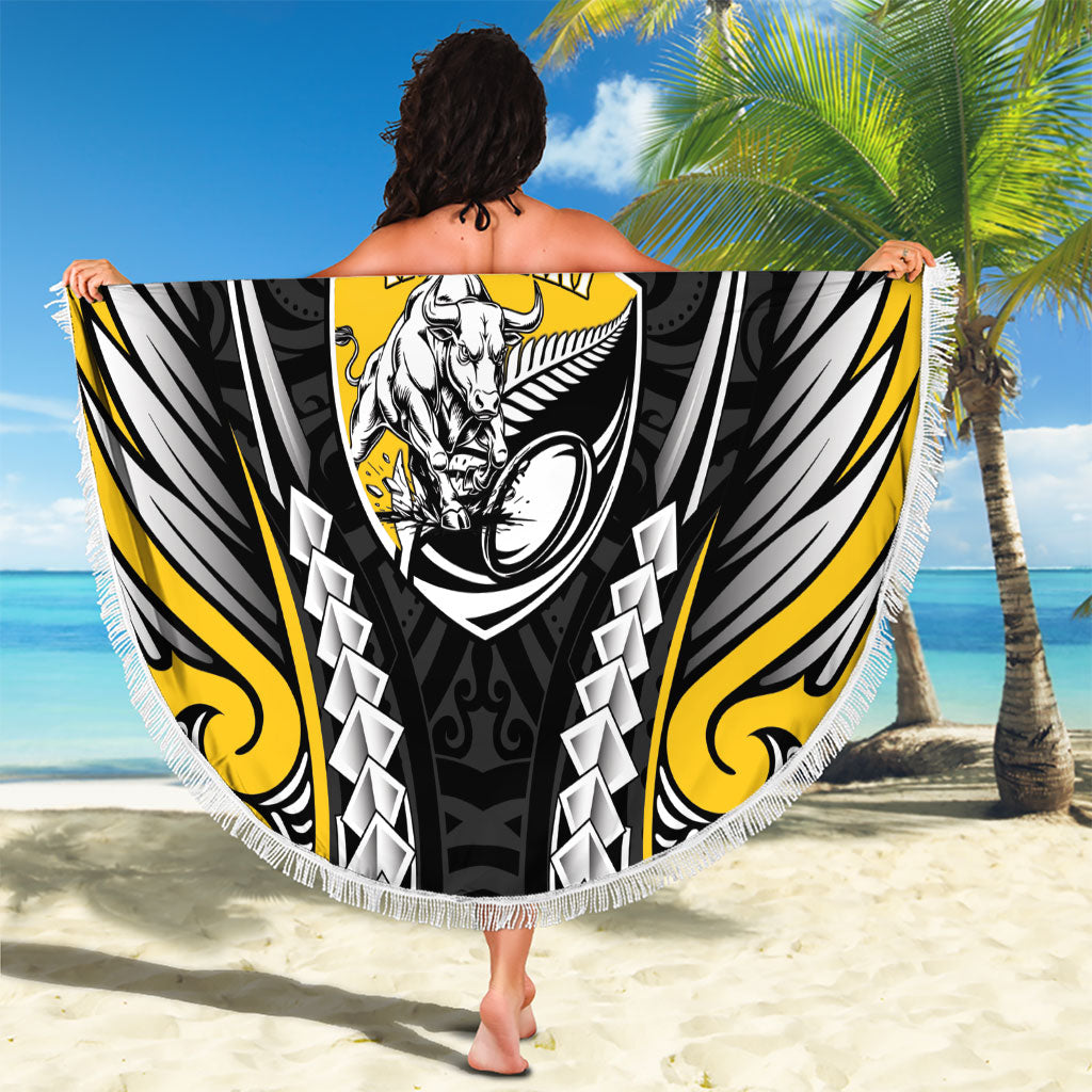 Taranaki 2026 Rugby Custom Beach Blanket NZ Maori Silver Fern