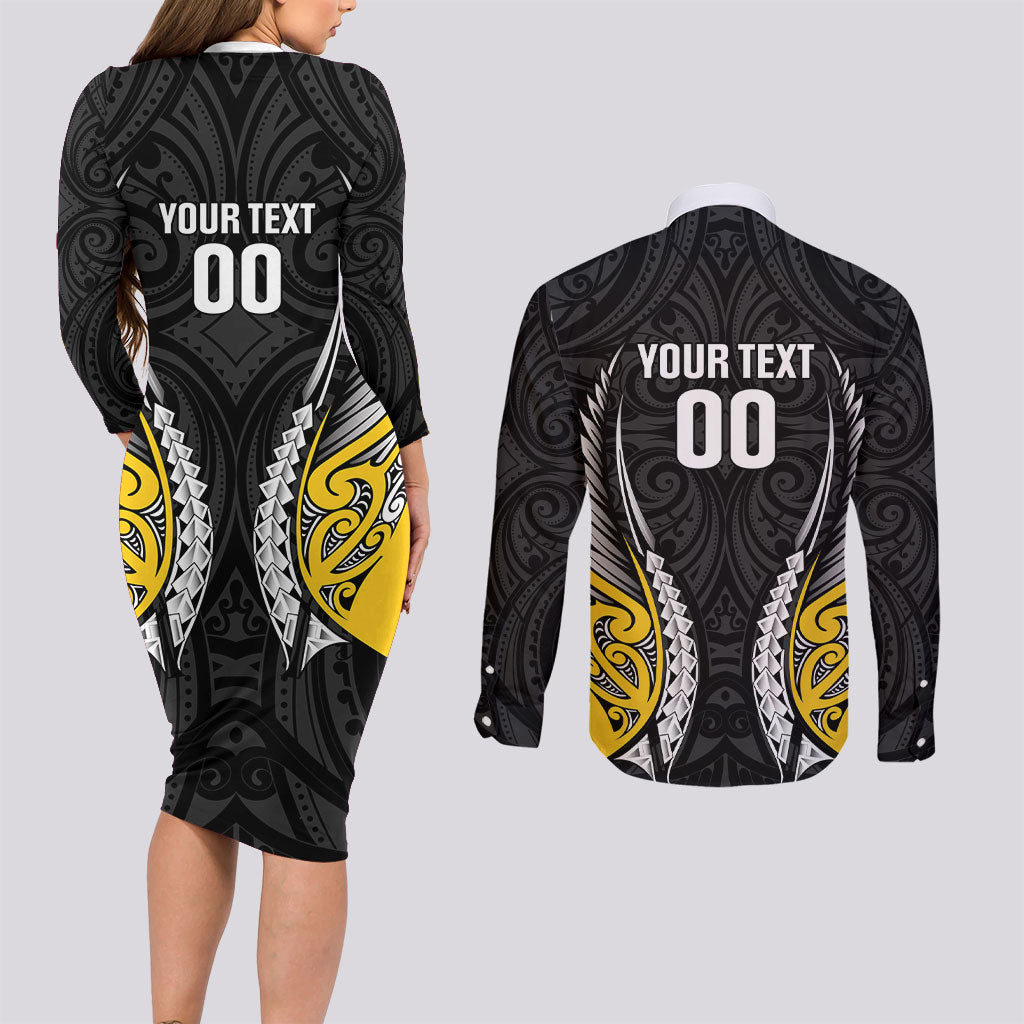 Taranaki 2026 Rugby Custom Couples Matching Long Sleeve Bodycon Dress and Long Sleeve Button Shirt NZ Maori Silver Fern