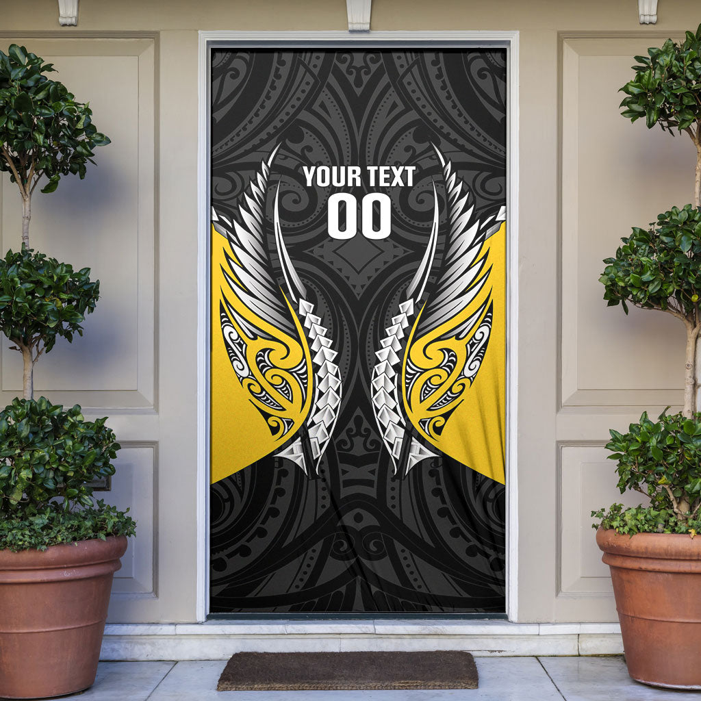 Taranaki 2026 Rugby Custom Door Cover NZ Maori Silver Fern LT14 Black - Polynesian Pride