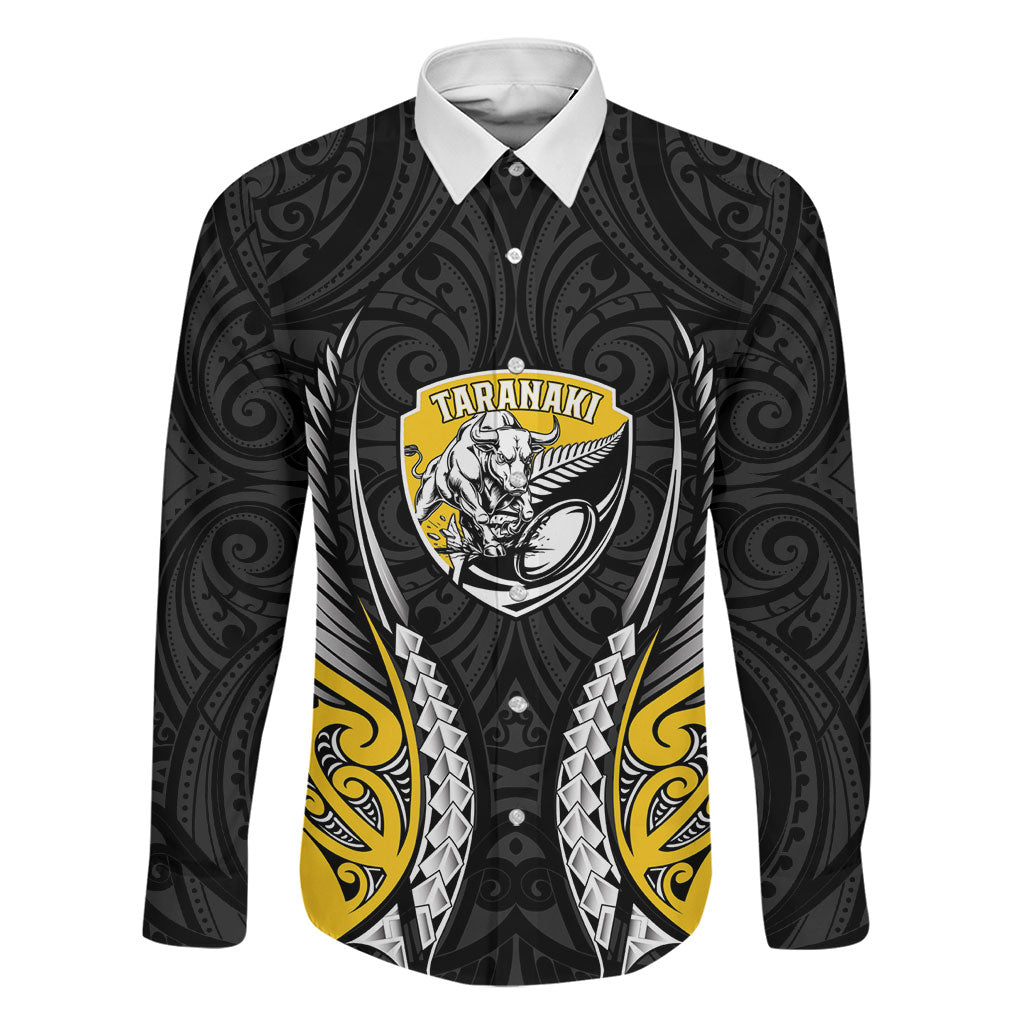 Taranaki 2026 Rugby Custom Family Matching Long Sleeve Bodycon Dress and Hawaiian Shirt NZ Maori Silver Fern LT14 Dad's Shirt - Long Sleeve Black - Polynesian Pride