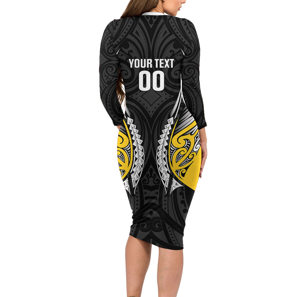 Taranaki 2026 Rugby Custom Family Matching Long Sleeve Bodycon Dress and Hawaiian Shirt NZ Maori Silver Fern LT14 - Polynesian Pride