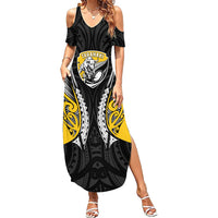 Taranaki 2026 Rugby Custom Family Matching Summer Maxi Dress and Hawaiian Shirt NZ Maori Silver Fern LT14 Mom's Dress Black - Polynesian Pride