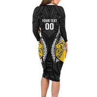 Taranaki 2026 Rugby Custom Long Sleeve Bodycon Dress NZ Maori Silver Fern