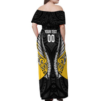 Taranaki 2026 Rugby Custom Off Shoulder Maxi Dress NZ Maori Silver Fern
