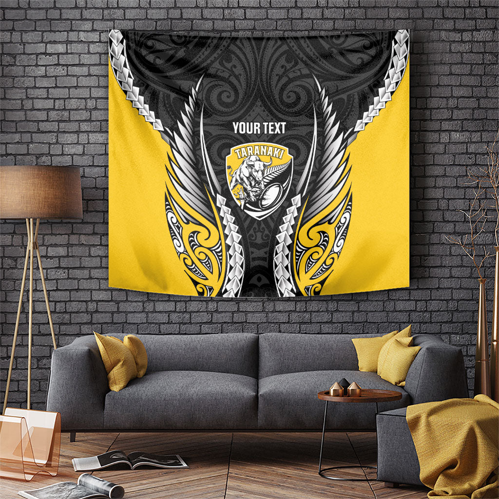 Taranaki 2026 Rugby Custom Tapestry NZ Maori Silver Fern LT14 Black - Polynesian Pride