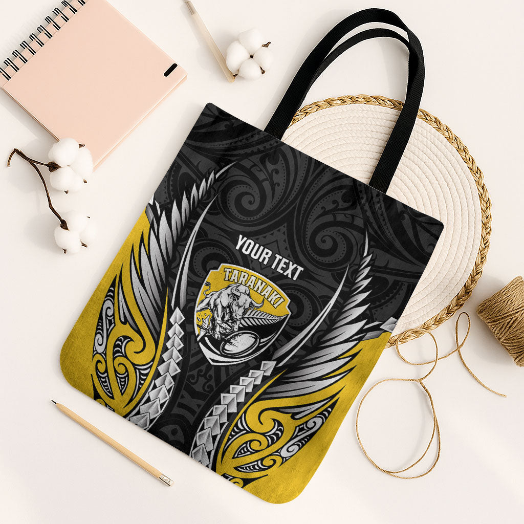 Taranaki 2026 Rugby Custom Tote Bag NZ Maori Silver Fern LT14 Black Strap One Size Black - Polynesian Pride