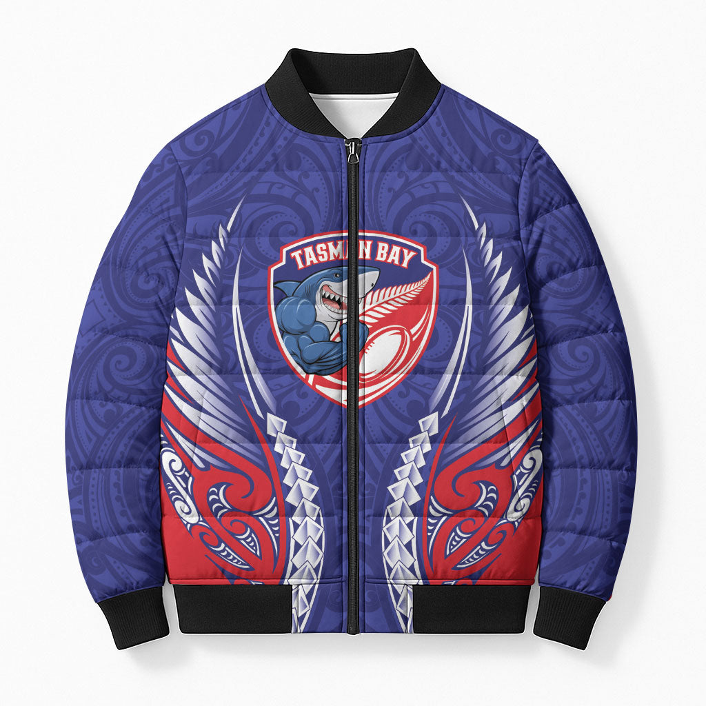 Tasman Bay 2026 Rugby Custom Bomber Puffer Jacket NZ Maori Silver Fern
