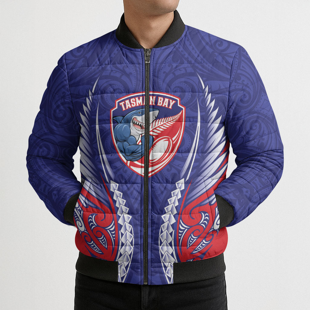 Tasman Bay 2026 Rugby Custom Bomber Puffer Jacket NZ Maori Silver Fern