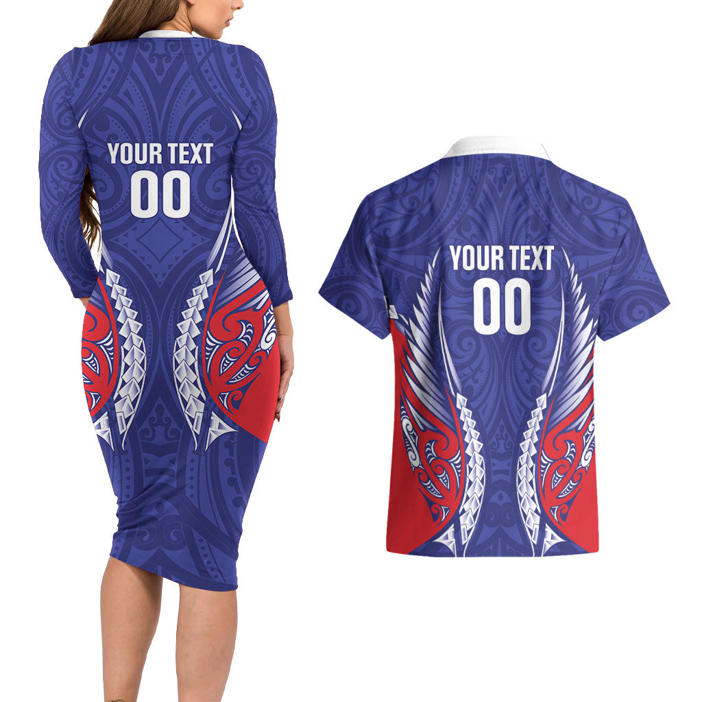 Tasman Bay 2026 Rugby Custom Couples Matching Long Sleeve Bodycon Dress and Hawaiian Shirt NZ Maori Silver Fern LT14 - Polynesian Pride