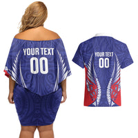 Tasman Bay 2026 Rugby Custom Couples Matching Off Shoulder Short Dress and Hawaiian Shirt NZ Maori Silver Fern