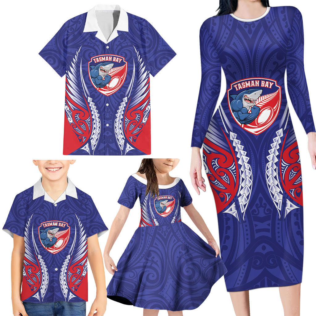 Tasman Bay 2026 Rugby Custom Family Matching Long Sleeve Bodycon Dress and Hawaiian Shirt NZ Maori Silver Fern LT14 - Polynesian Pride