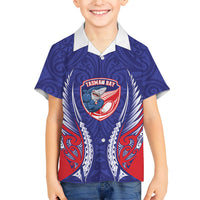 Tasman Bay 2026 Rugby Custom Family Matching Off Shoulder Maxi Dress and Hawaiian Shirt NZ Maori Silver Fern LT14 Son's Shirt Blue - Polynesian Pride