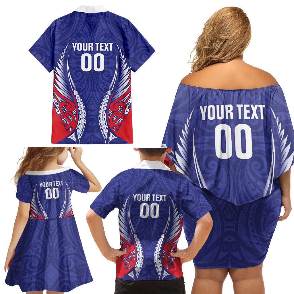Tasman Bay 2026 Rugby Custom Family Matching Off Shoulder Short Dress and Hawaiian Shirt NZ Maori Silver Fern LT14 - Polynesian Pride