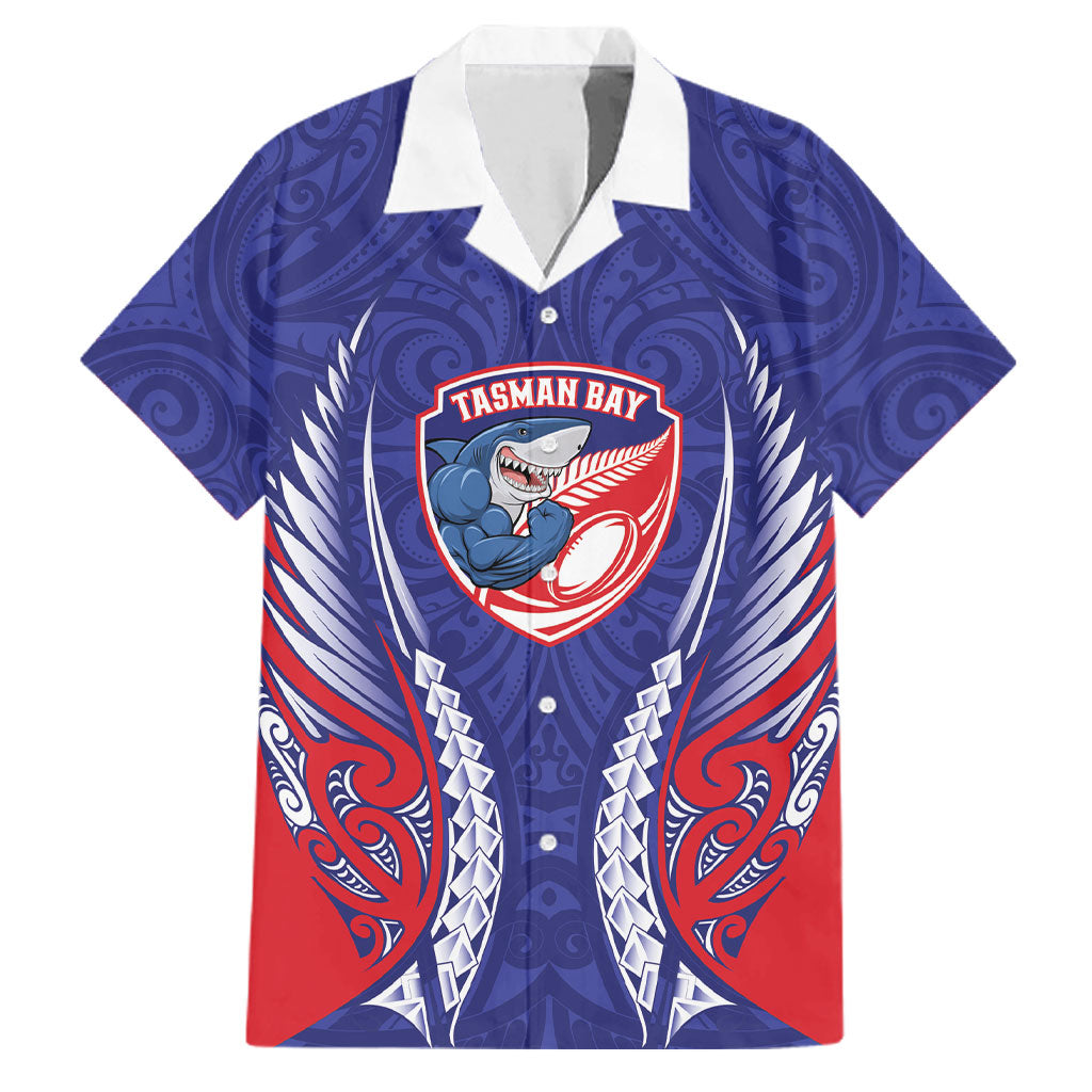 Tasman Bay 2026 Rugby Custom Family Matching Short Sleeve Bodycon Dress and Hawaiian Shirt NZ Maori Silver Fern LT14 Dad's Shirt - Short Sleeve Blue - Polynesian Pride
