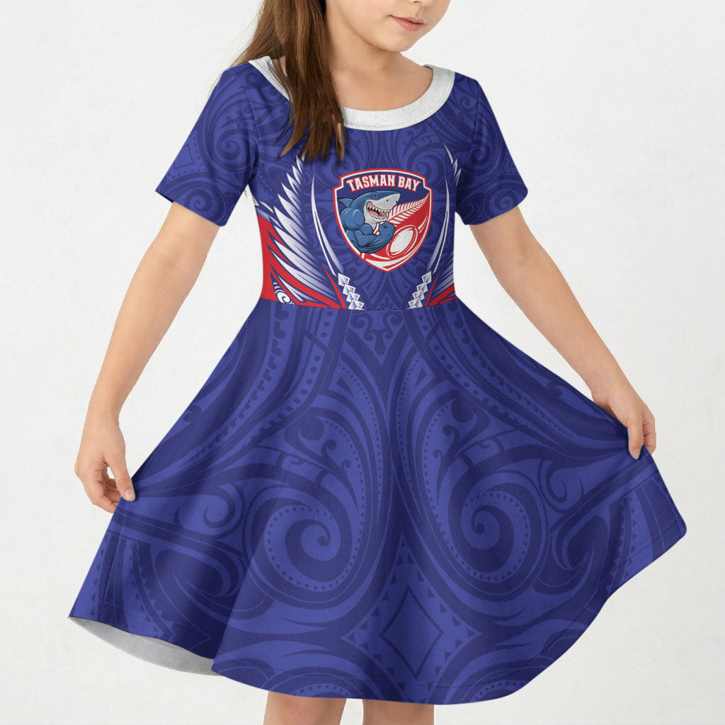 Tasman Bay 2026 Rugby Custom Kid Short Sleeve Dress NZ Maori Silver Fern LT14 KID Blue - Polynesian Pride
