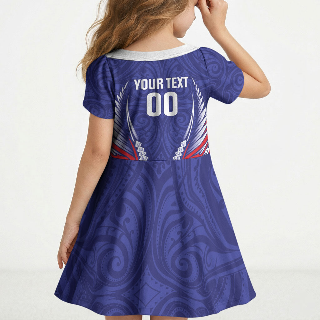 Tasman Bay 2026 Rugby Custom Kid Short Sleeve Dress NZ Maori Silver Fern LT14 - Polynesian Pride