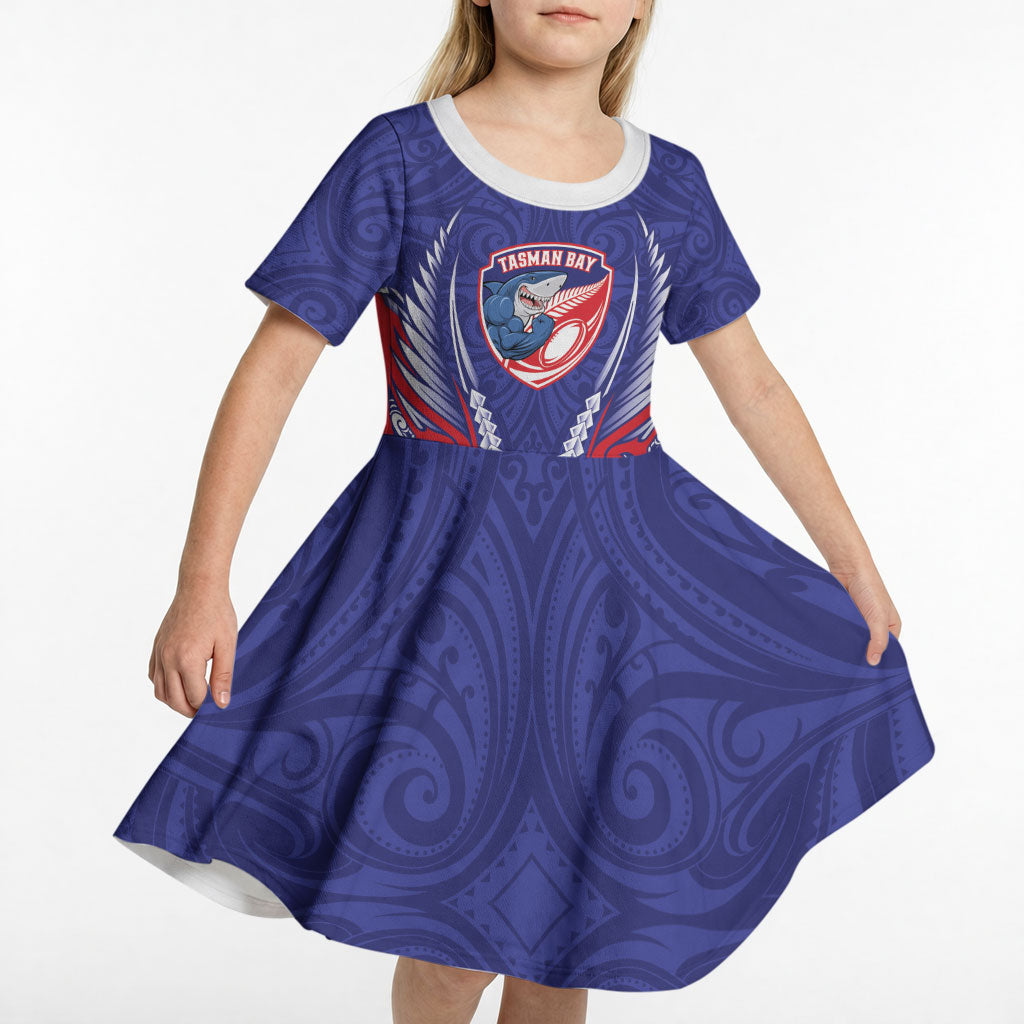 Tasman Bay 2026 Rugby Custom Kid Short Sleeve Dress NZ Maori Silver Fern LT14 - Polynesian Pride