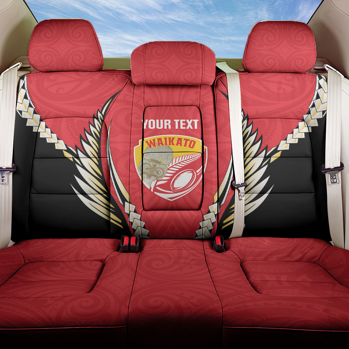 Waikato 2026 Rugby Custom Back Car Seat Cover NZ Maori Silver Fern LT14 One Size Red - Polynesian Pride