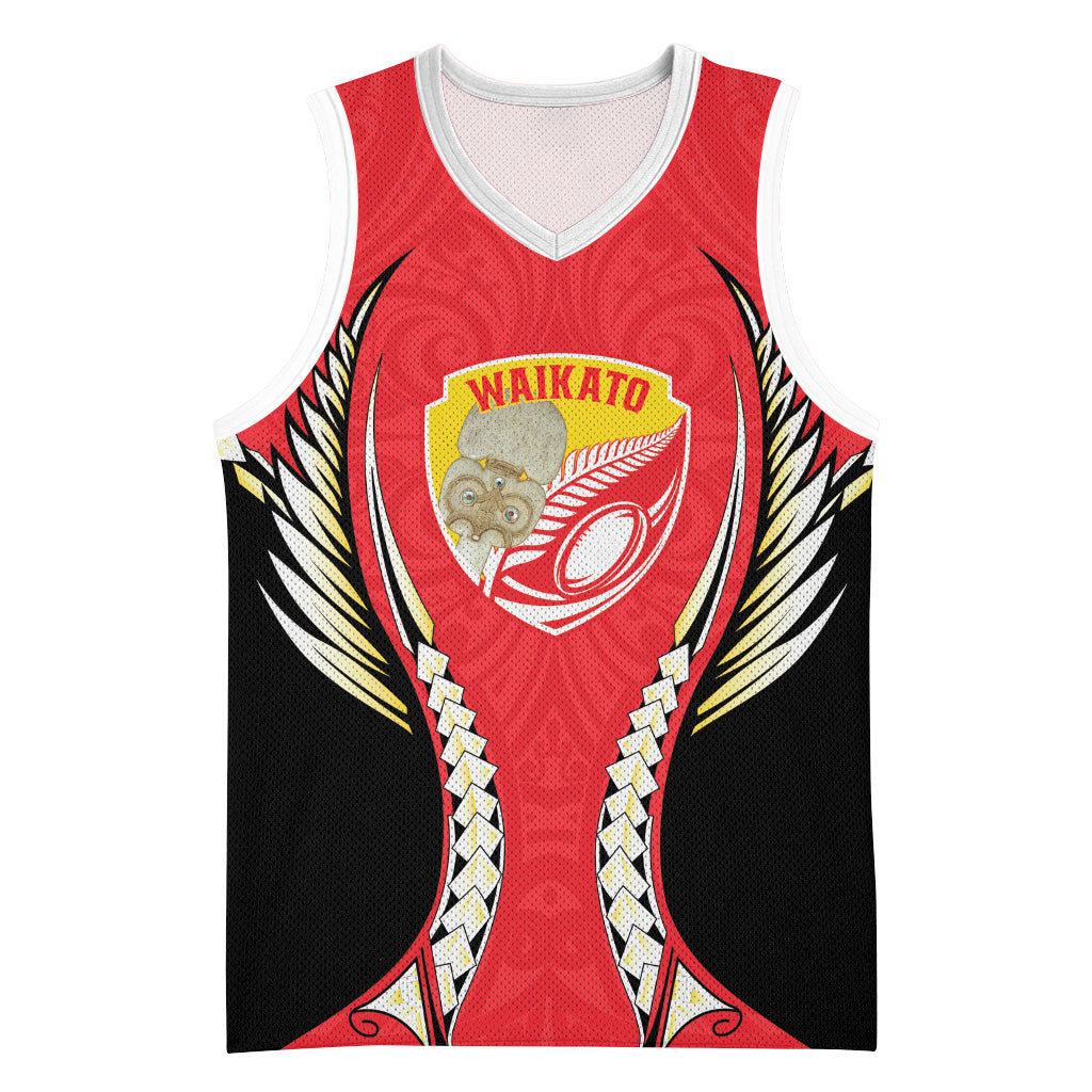 Waikato 2026 Rugby Custom Basketball Jersey NZ Maori Silver Fern LT14 Unisex Red - Polynesian Pride