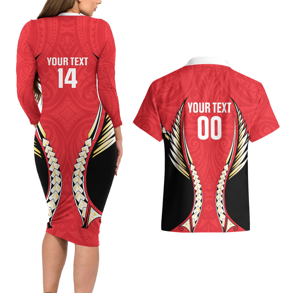 Waikato 2026 Rugby Custom Couples Matching Long Sleeve Bodycon Dress and Hawaiian Shirt NZ Maori Silver Fern LT14 - Polynesian Pride