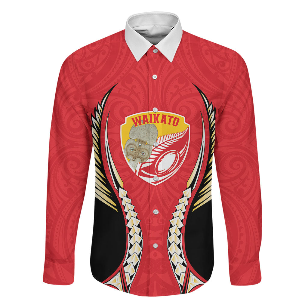 Waikato 2026 Rugby Custom Family Matching Mermaid Dress and Hawaiian Shirt NZ Maori Silver Fern LT14 Dad's Shirt - Long Sleeve Red - Polynesian Pride