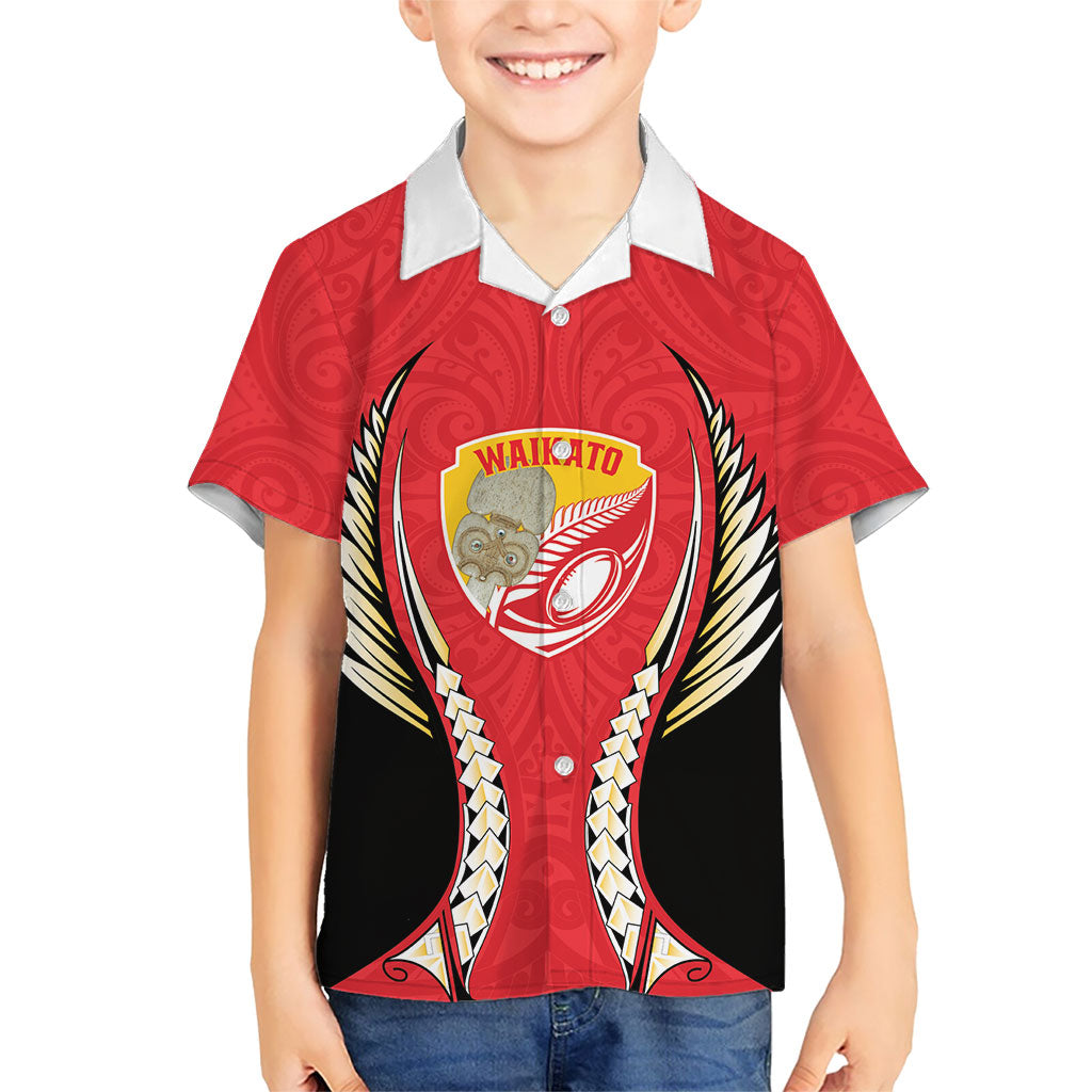 Waikato 2026 Rugby Custom Family Matching Off Shoulder Short Dress and Hawaiian Shirt NZ Maori Silver Fern LT14 Son's Shirt Red - Polynesian Pride