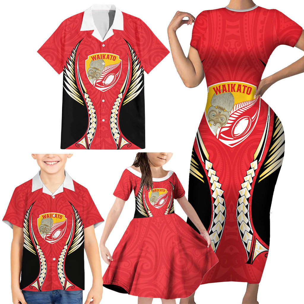 Waikato 2026 Rugby Custom Family Matching Short Sleeve Bodycon Dress and Hawaiian Shirt NZ Maori Silver Fern LT14 - Polynesian Pride