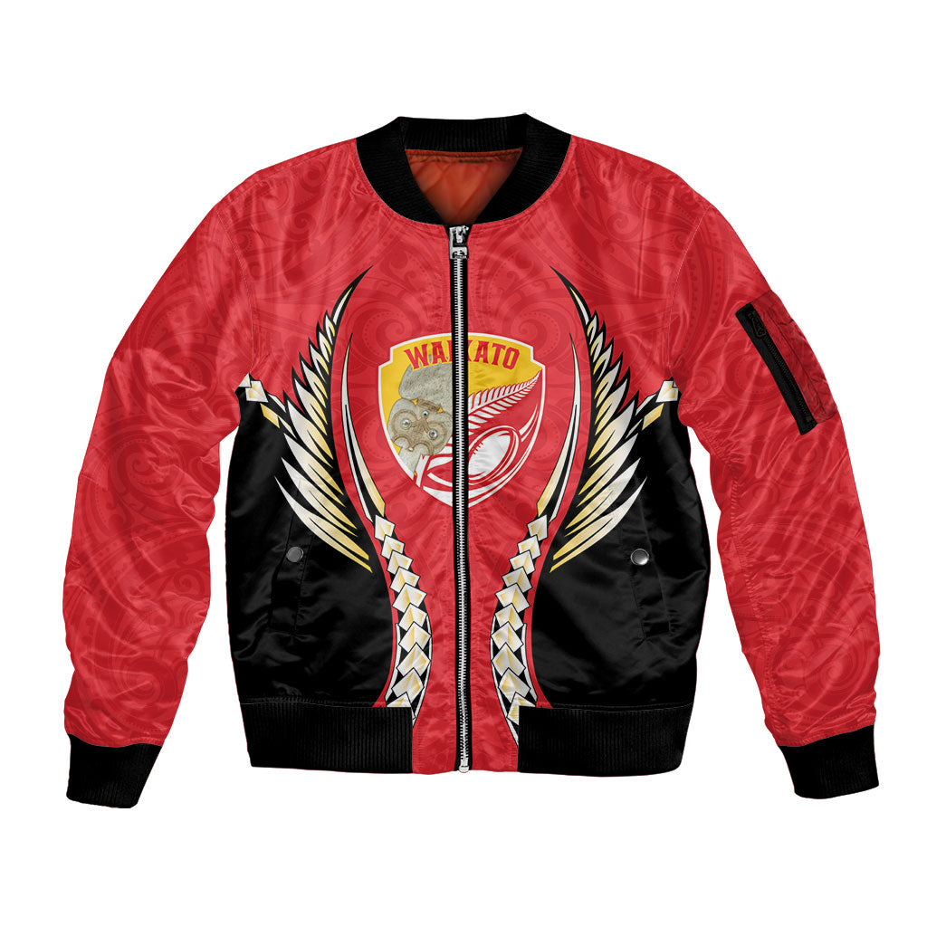Waikato 2026 Rugby Custom Sleeve Zip Bomber Jacket NZ Maori Silver Fern LT14 Unisex Red - Polynesian Pride