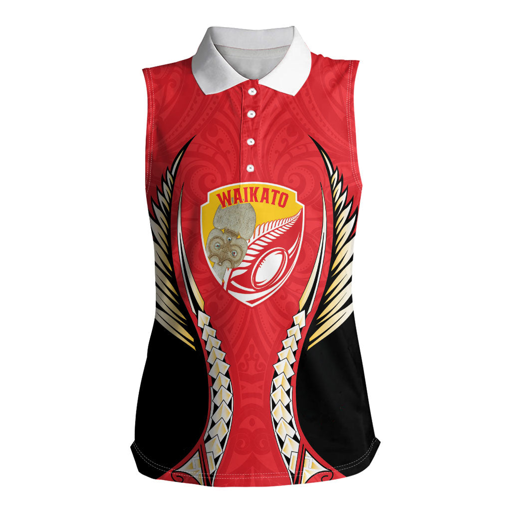 Waikato 2026 Rugby Custom Women Sleeveless Polo Shirt NZ Maori Silver Fern LT14 Female Red - Polynesian Pride