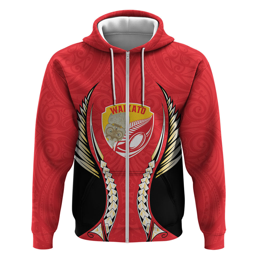 Waikato 2026 Rugby Custom Zip Hoodie NZ Maori Silver Fern LT14 Zip Hoodie Red - Polynesian Pride
