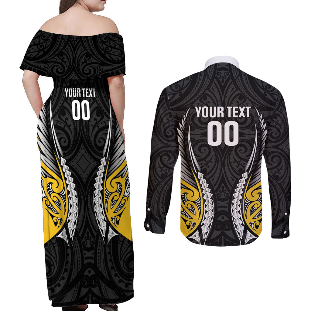 Wellington 2026 Rugby Custom Couples Matching Off Shoulder Maxi Dress and Long Sleeve Button Shirt NZ Maori Silver Fern