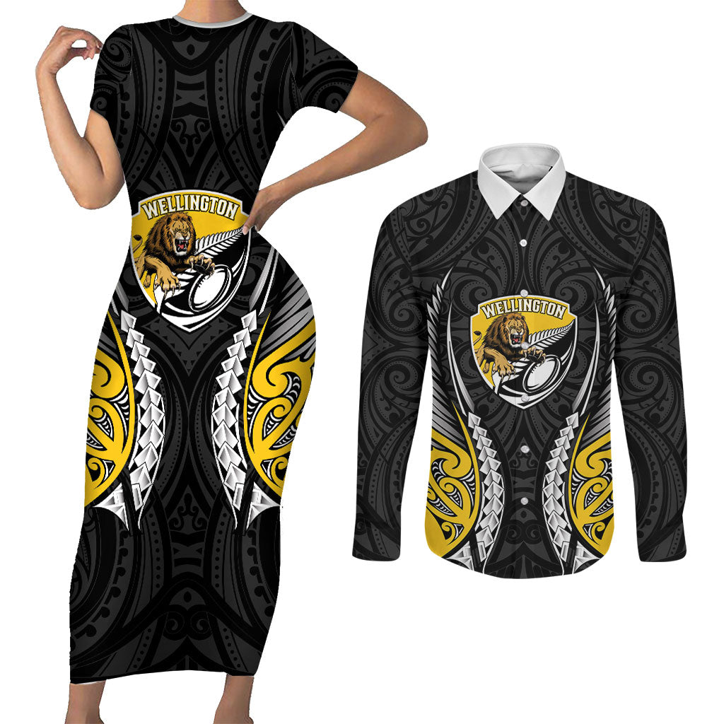 Wellington 2026 Rugby Custom Couples Matching Short Sleeve Bodycon Dress and Long Sleeve Button Shirt NZ Maori Silver Fern