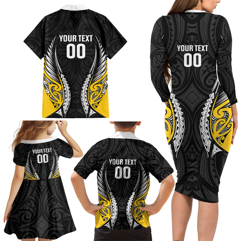 Wellington 2026 Rugby Custom Family Matching Long Sleeve Bodycon Dress and Hawaiian Shirt NZ Maori Silver Fern LT14 - Polynesian Pride