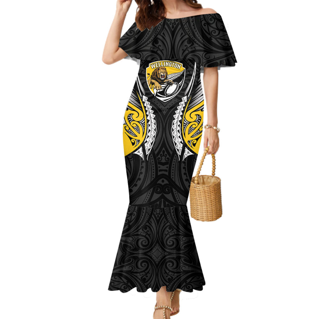 Wellington 2026 Rugby Custom Family Matching Mermaid Dress and Hawaiian Shirt NZ Maori Silver Fern LT14 Mom's Dress Black - Polynesian Pride