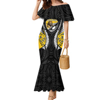 Wellington 2026 Rugby Custom Family Matching Mermaid Dress and Hawaiian Shirt NZ Maori Silver Fern LT14 Mom's Dress Black - Polynesian Pride