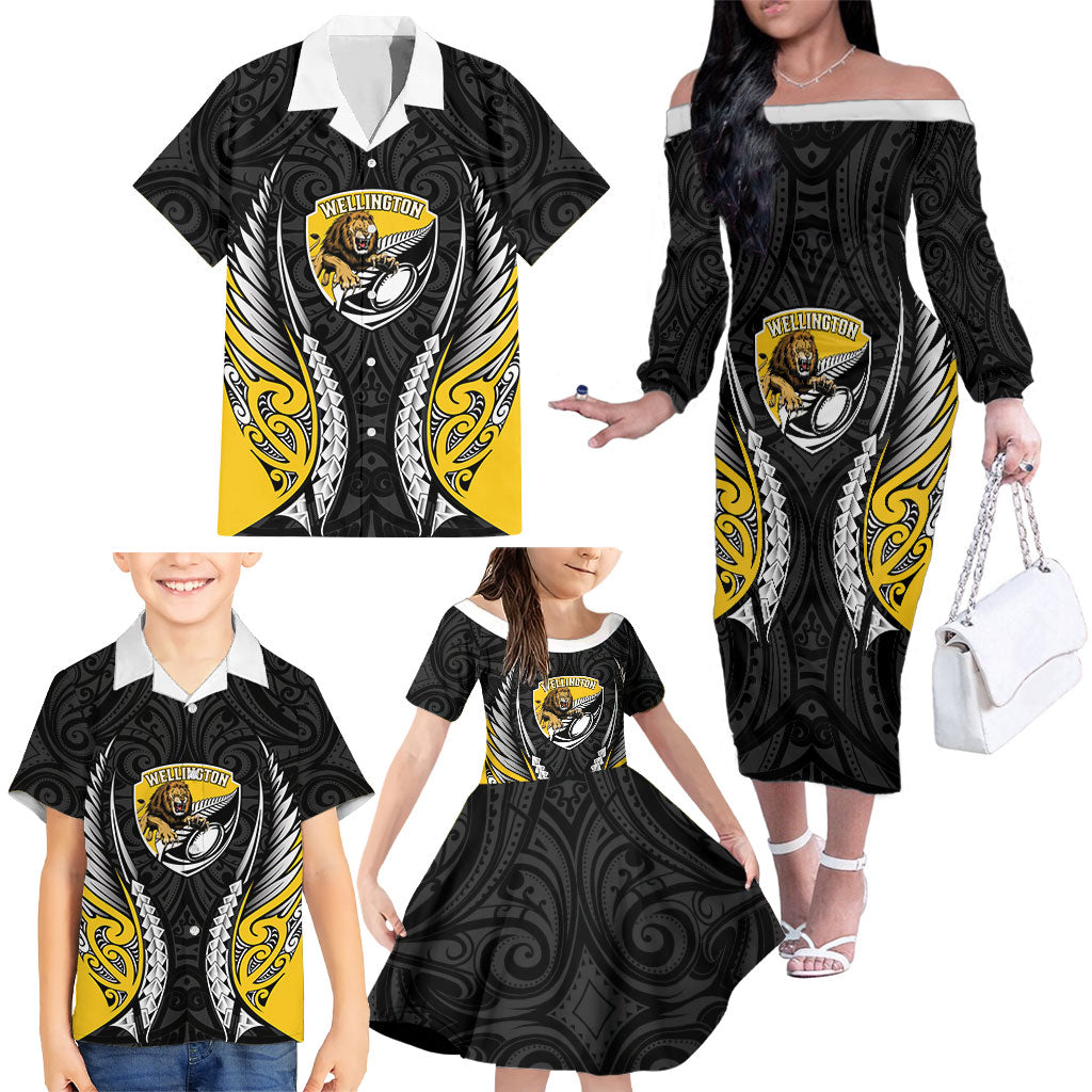 Wellington 2026 Rugby Custom Family Matching Off The Shoulder Long Sleeve Dress and Hawaiian Shirt NZ Maori Silver Fern LT14 - Polynesian Pride