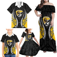 Wellington 2026 Rugby Custom Family Matching Off Shoulder Maxi Dress and Hawaiian Shirt NZ Maori Silver Fern LT14 - Polynesian Pride