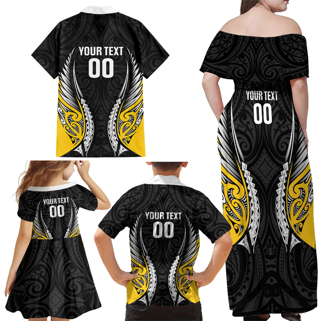 Wellington 2026 Rugby Custom Family Matching Off Shoulder Maxi Dress and Hawaiian Shirt NZ Maori Silver Fern LT14 - Polynesian Pride