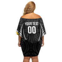 Wellington 2026 Rugby Custom Family Matching Off Shoulder Short Dress and Hawaiian Shirt NZ Maori Silver Fern LT14 - Polynesian Pride
