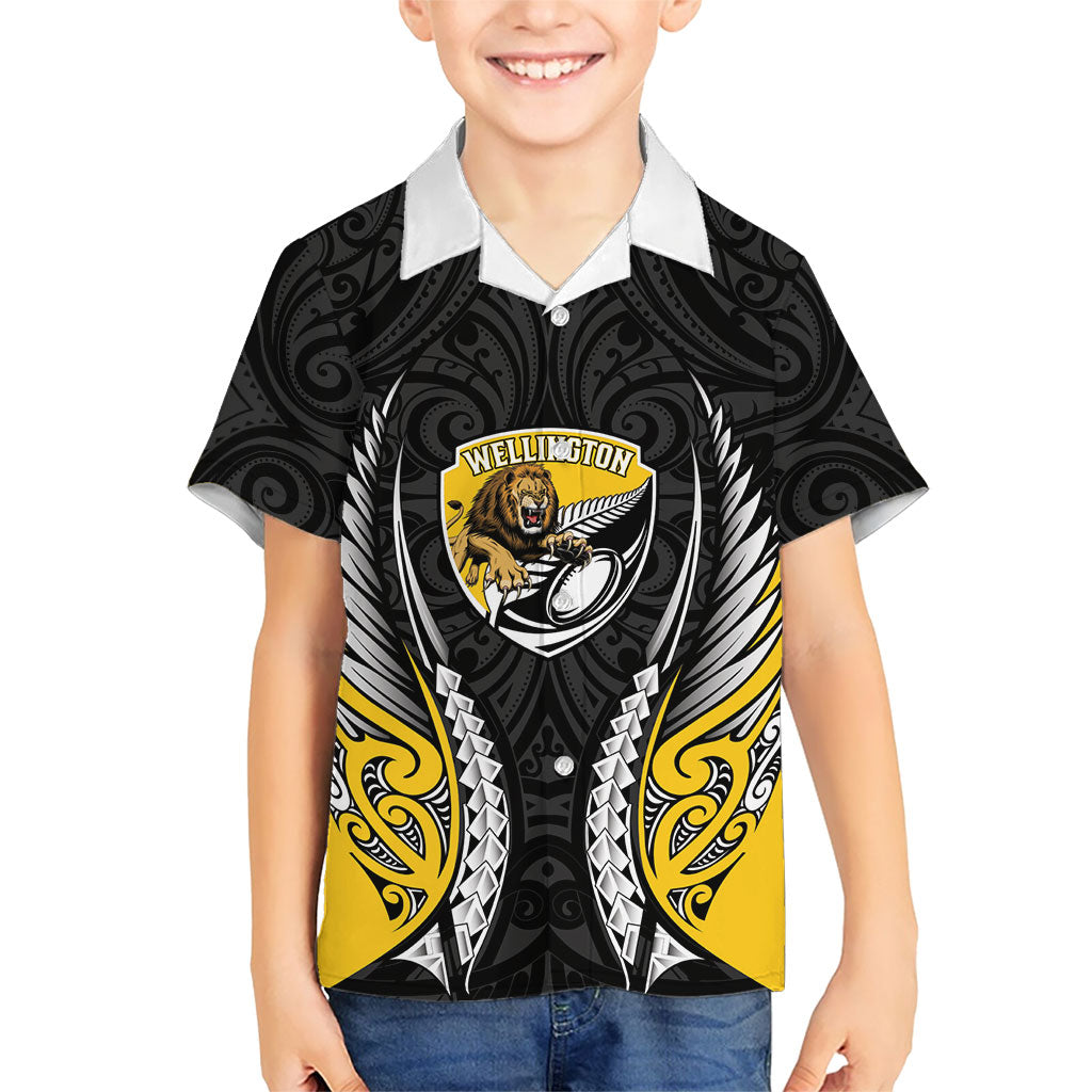 Wellington 2026 Rugby Custom Family Matching Off Shoulder Short Dress and Hawaiian Shirt NZ Maori Silver Fern LT14 Son's Shirt Black - Polynesian Pride