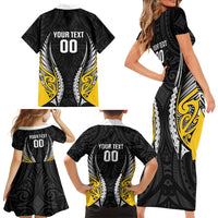 Wellington 2026 Rugby Custom Family Matching Short Sleeve Bodycon Dress and Hawaiian Shirt NZ Maori Silver Fern LT14 - Polynesian Pride
