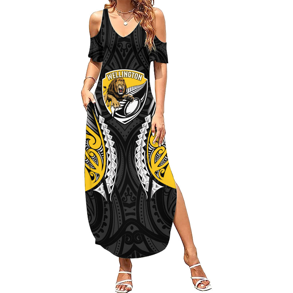 Wellington 2026 Rugby Custom Family Matching Summer Maxi Dress and Hawaiian Shirt NZ Maori Silver Fern LT14 Mom's Dress Black - Polynesian Pride