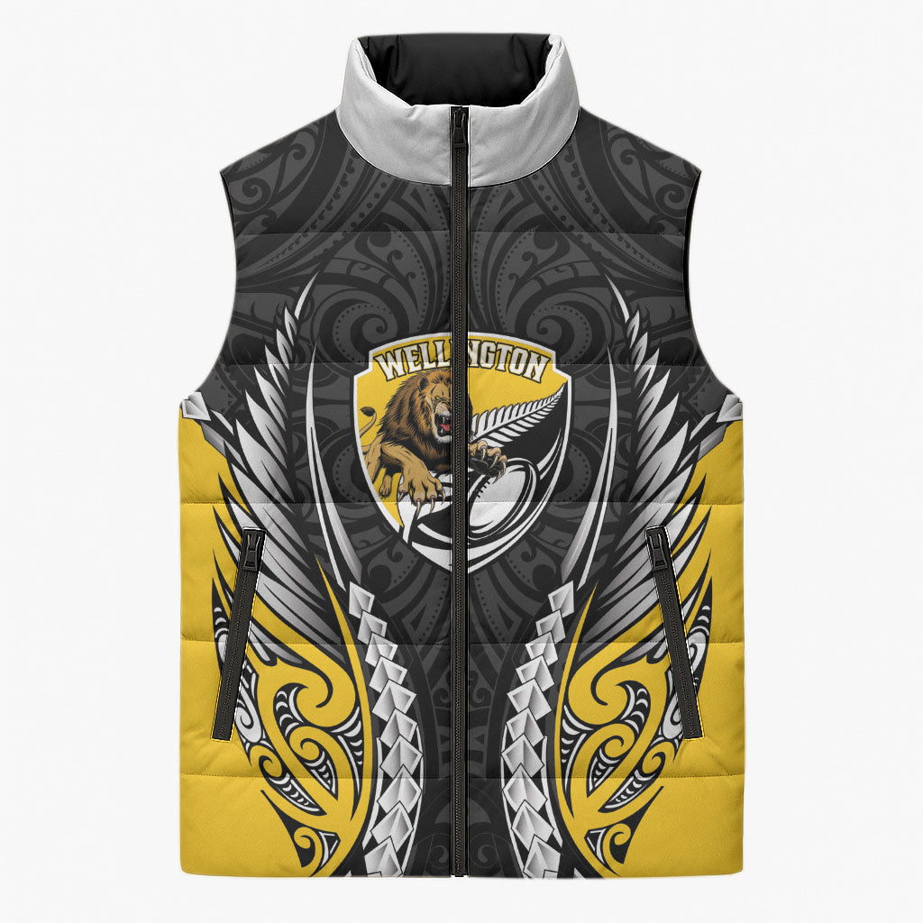 Wellington 2026 Rugby Custom Sleeveless Puffer Jacket NZ Maori Silver Fern LT14 Unisex Black - Polynesian Pride
