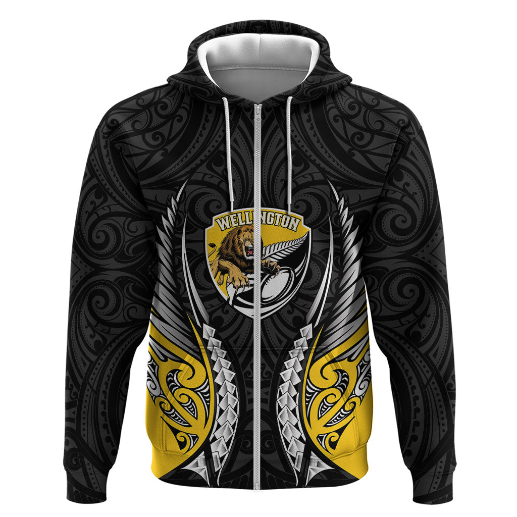 Wellington 2026 Rugby Custom Zip Hoodie NZ Maori Silver Fern LT14 Zip Hoodie Black - Polynesian Pride